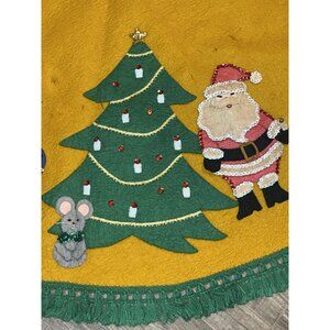 Vtg Bucilla Felt 46" Handmade Christmas Tree Skirt Sequins Tassels Santa Mouse